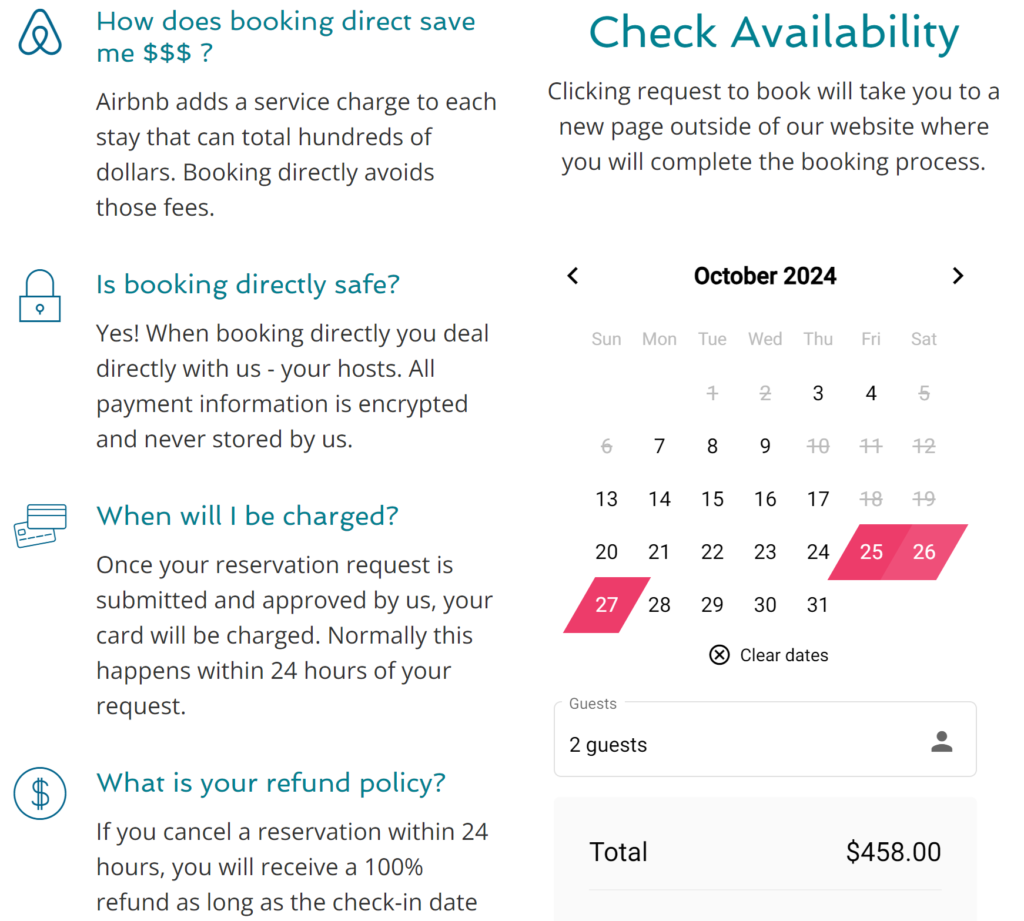 direct booking calendar